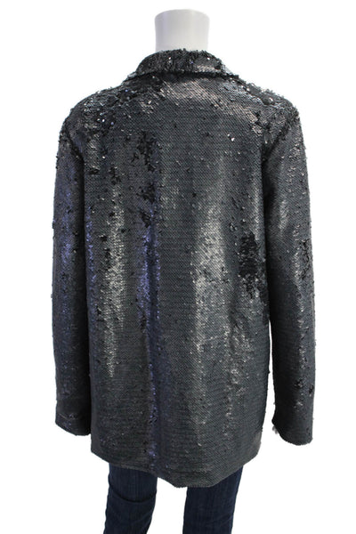 Cupcakes And Cashmere Womens Sequin Open Front Blazer Jacket Blue Size L