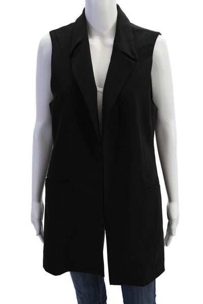 Rachel Zoe Womens Notch Collar Open Front Vest Black Size L