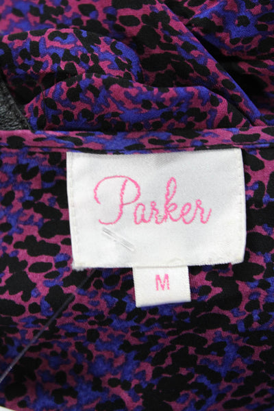 Parker Womens Silk Printed V-neck Long Sleeve Peplum Blouse Top Purple Size M