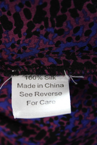 Parker Womens Silk Printed V-neck Long Sleeve Peplum Blouse Top Purple Size M