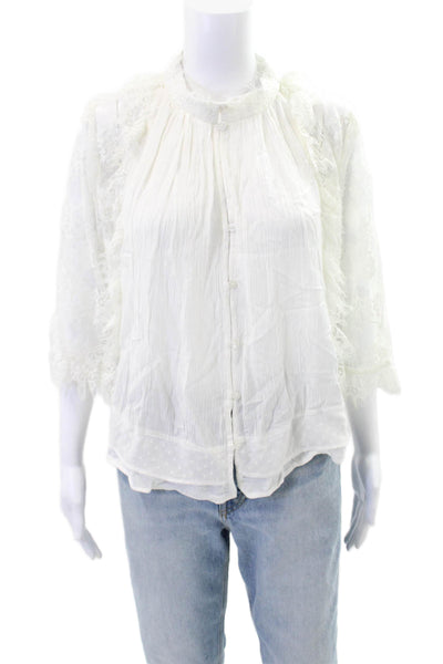 Cindigindi Womens Lace Long Sleeve Button Front Blouse Top White Size S