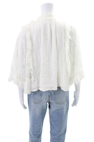 Cindigindi Womens Lace Long Sleeve Button Front Blouse Top White Size S