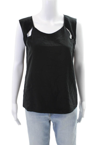 Parker Womens Silk Cut Out Detail Scoop Neck Sleeveless Blouse Top Black Size M