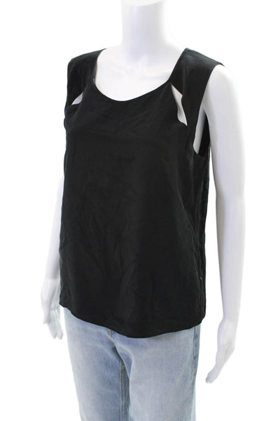Parker Womens Silk Cut Out Detail Scoop Neck Sleeveless Blouse Top Black Size M