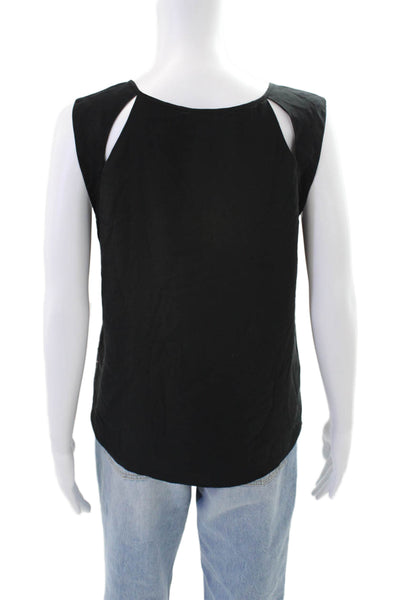 Parker Womens Silk Cut Out Detail Scoop Neck Sleeveless Blouse Top Black Size M