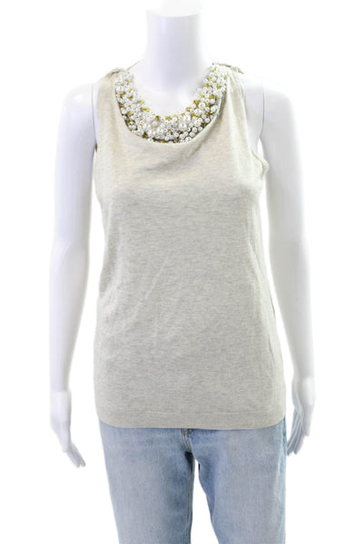 Magaschoni Womens Beaded Detail Open Tie Back Sleeveless Blouse Top Gray Size M