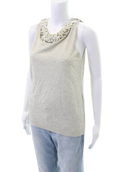 Magaschoni Womens Beaded Detail Open Tie Back Sleeveless Blouse Top Gray Size M