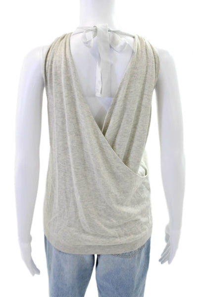 Magaschoni Womens Beaded Detail Open Tie Back Sleeveless Blouse Top Gray Size M