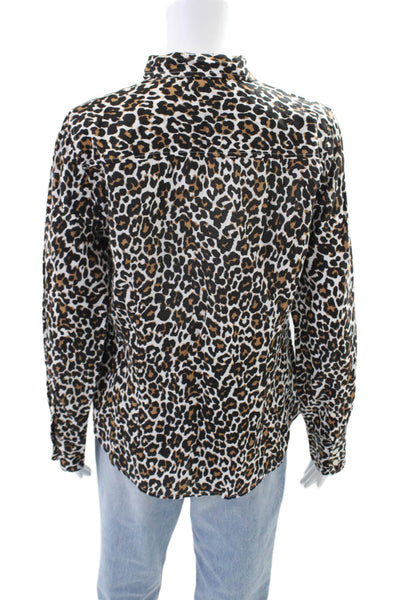 J Crew Womens Linen Animal Print Long Sleeve Button Down Shirt Brown Size M