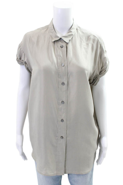 BB Dakota Womens Silk Collar Cap Sleeve Button Down Shirt Gray Size M