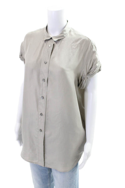 BB Dakota Womens Silk Collar Cap Sleeve Button Down Shirt Gray Size M