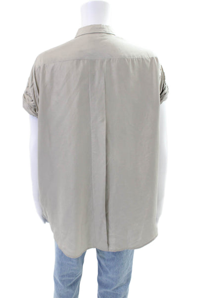 BB Dakota Womens Silk Collar Cap Sleeve Button Down Shirt Gray Size M