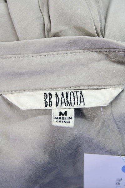 BB Dakota Womens Silk Collar Cap Sleeve Button Down Shirt Gray Size M