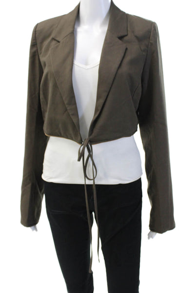 Osis Studio Cotton Long Sleeve Cropped Tie Waist Blazer Jacket Brown Size S