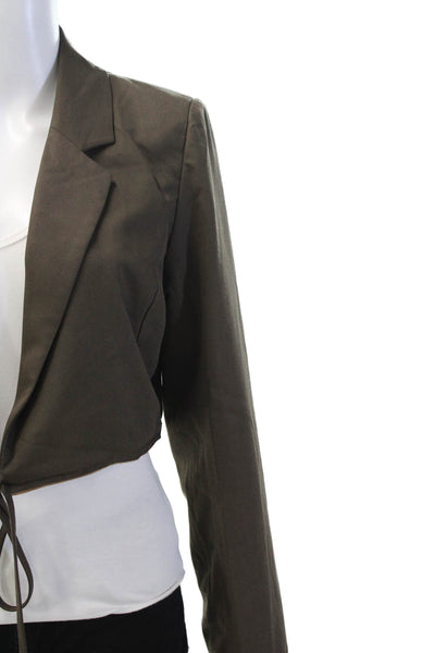 Osis Studio Cotton Long Sleeve Cropped Tie Waist Blazer Jacket Brown Size S
