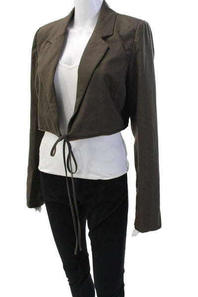 Osis Studio Cotton Long Sleeve Cropped Tie Waist Blazer Jacket Brown Size S