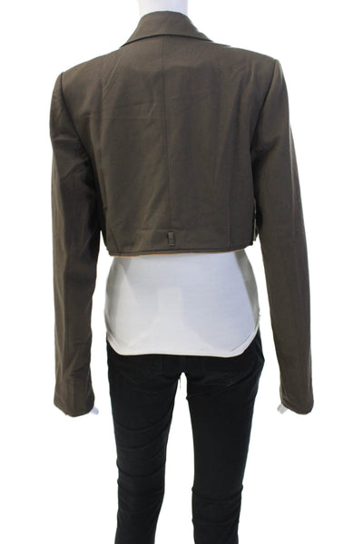 Osis Studio Cotton Long Sleeve Cropped Tie Waist Blazer Jacket Brown Size S