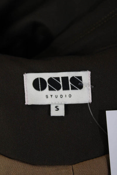 Osis Studio Cotton Long Sleeve Cropped Tie Waist Blazer Jacket Brown Size S
