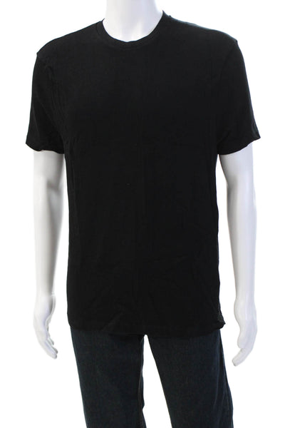 Zara Mens Cotton Short Sleeve Crew Neck T-Shirt Solid Black Size Large