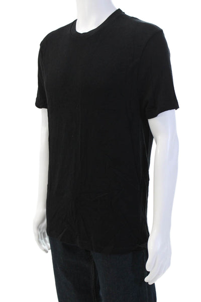 Zara Mens Cotton Short Sleeve Crew Neck T-Shirt Solid Black Size Large