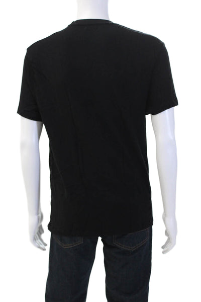 Zara Mens Cotton Short Sleeve Crew Neck T-Shirt Solid Black Size Large