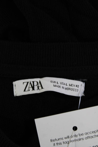 Zara Mens Cotton Short Sleeve Crew Neck T-Shirt Solid Black Size Large