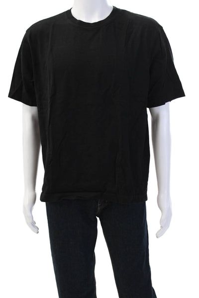Zara Mens Cotton Crew Neck Short Sleeve T-Shirt Solid Black Size Large