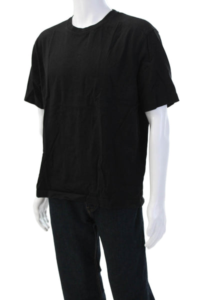Zara Mens Cotton Crew Neck Short Sleeve T-Shirt Solid Black Size Large