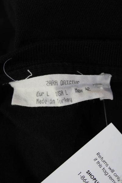 Zara Mens Cotton Crew Neck Short Sleeve T-Shirt Solid Black Size Large