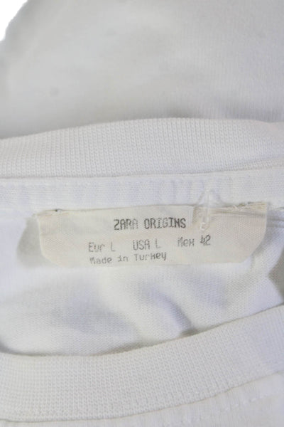 Zara Mens Cotton Crew Neck Short Sleeve T-Shirt Solid White Size Large