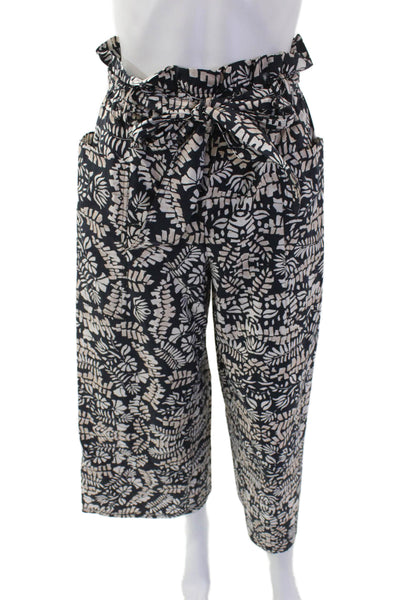 Sfizio Women's Paperbag Waist Straight Leg Pockets Floral Pants Black Size 2