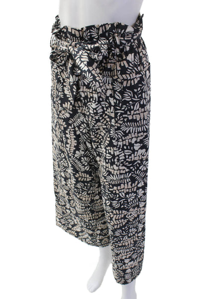 Sfizio Women's Paperbag Waist Straight Leg Pockets Floral Pants Black Size 2