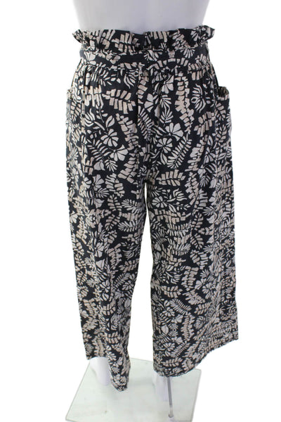 Sfizio Women's Paperbag Waist Straight Leg Pockets Floral Pants Black Size 2