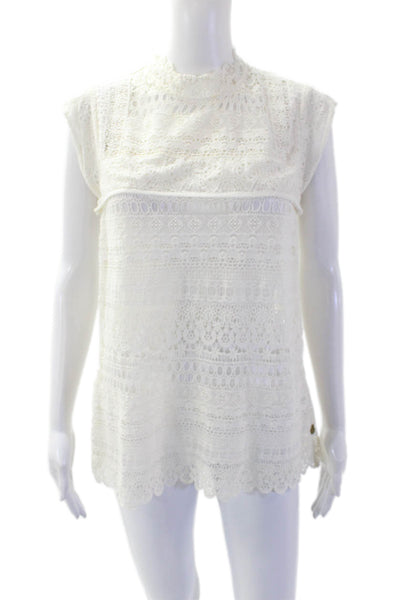 Maison Scotch Women's Round Neck Sleeveless Lace Mini Dress White Size 1