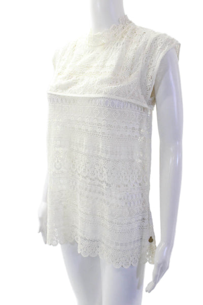 Maison Scotch Women's Round Neck Sleeveless Lace Mini Dress White Size 1