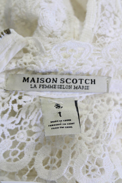 Maison Scotch Women's Round Neck Sleeveless Lace Mini Dress White Size 1