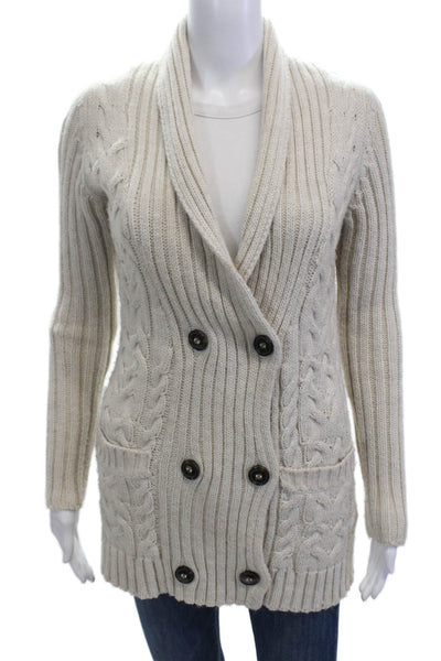 Zara Womens Cable Knit Cowl Neck Long Sleeve Cardigan Sweater Top Beige Size M