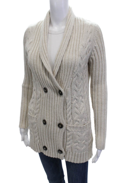Zara Womens Cable Knit Cowl Neck Long Sleeve Cardigan Sweater Top Beige Size M