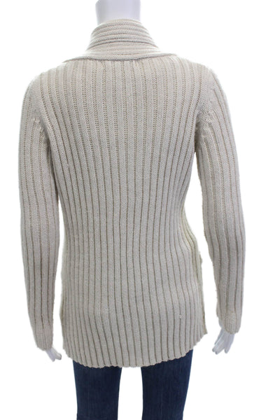 Zara Womens Cable Knit Cowl Neck Long Sleeve Cardigan Sweater Top Beige Size M