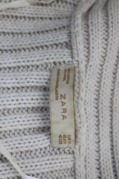 Zara Womens Cable Knit Cowl Neck Long Sleeve Cardigan Sweater Top Beige Size M