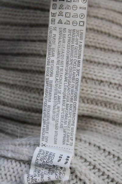 Zara Womens Cable Knit Cowl Neck Long Sleeve Cardigan Sweater Top Beige Size M