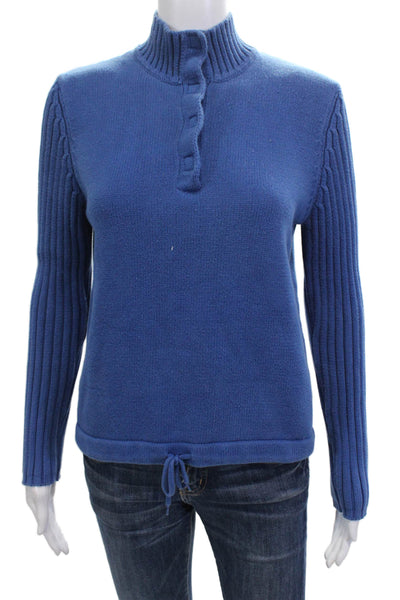 Ralph Ralph Lauren Womens Cotton Mock Neck Long Sleeve Sweater Top Blue Size L