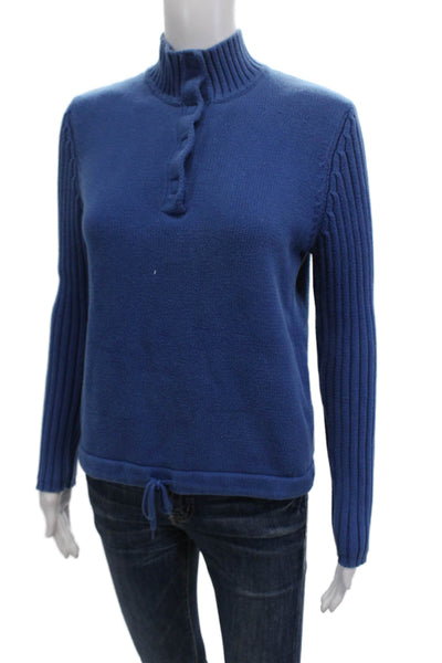 Ralph Ralph Lauren Womens Cotton Mock Neck Long Sleeve Sweater Top Blue Size L