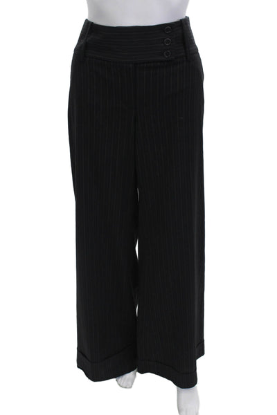 BCBGMAXAZRIA Womens Striped High Waisted Cuff Ankle Wide Leg Pants Black Size 8
