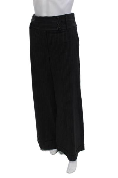 BCBGMAXAZRIA Womens Striped High Waisted Cuff Ankle Wide Leg Pants Black Size 8