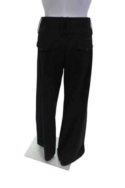 BCBGMAXAZRIA Womens Striped High Waisted Cuff Ankle Wide Leg Pants Black Size 8