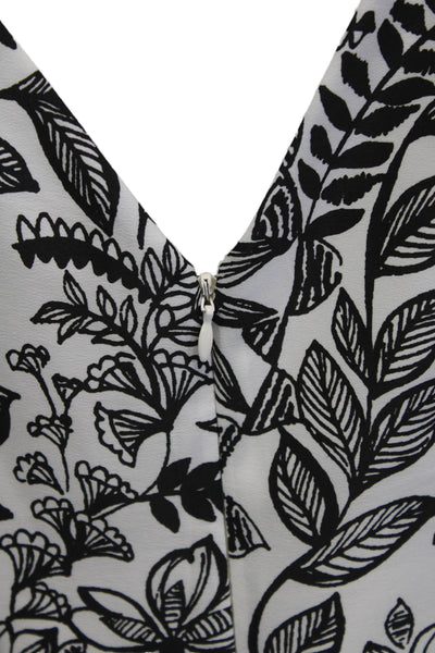 Eliza J Womens Floral Boat Neck Long Sleeve A-Line Dress White Black Size 8