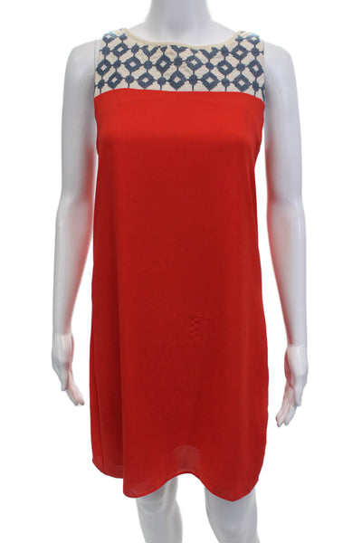 THML Womens Boat Neck Sleeveless Stitch Detail Color Block Dress Orange Size M