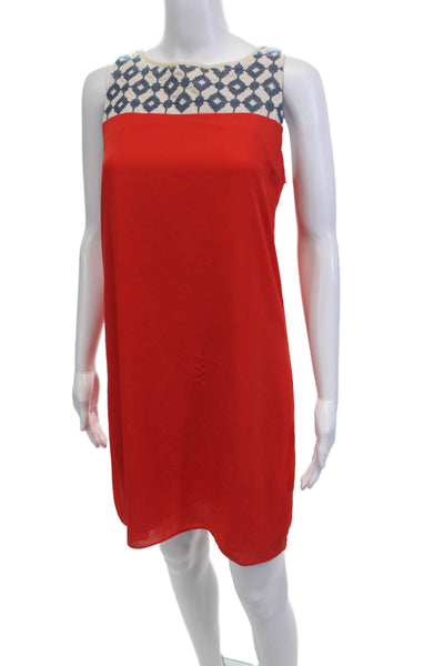 THML Womens Boat Neck Sleeveless Stitch Detail Color Block Dress Orange Size M