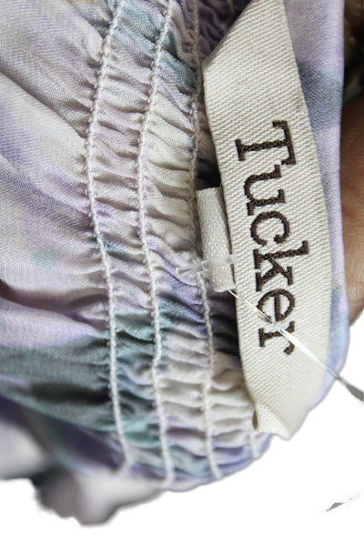 Tucker Womens Long Sleeve Crew Neck Floral Silk Blouse Purple Green Size Petite